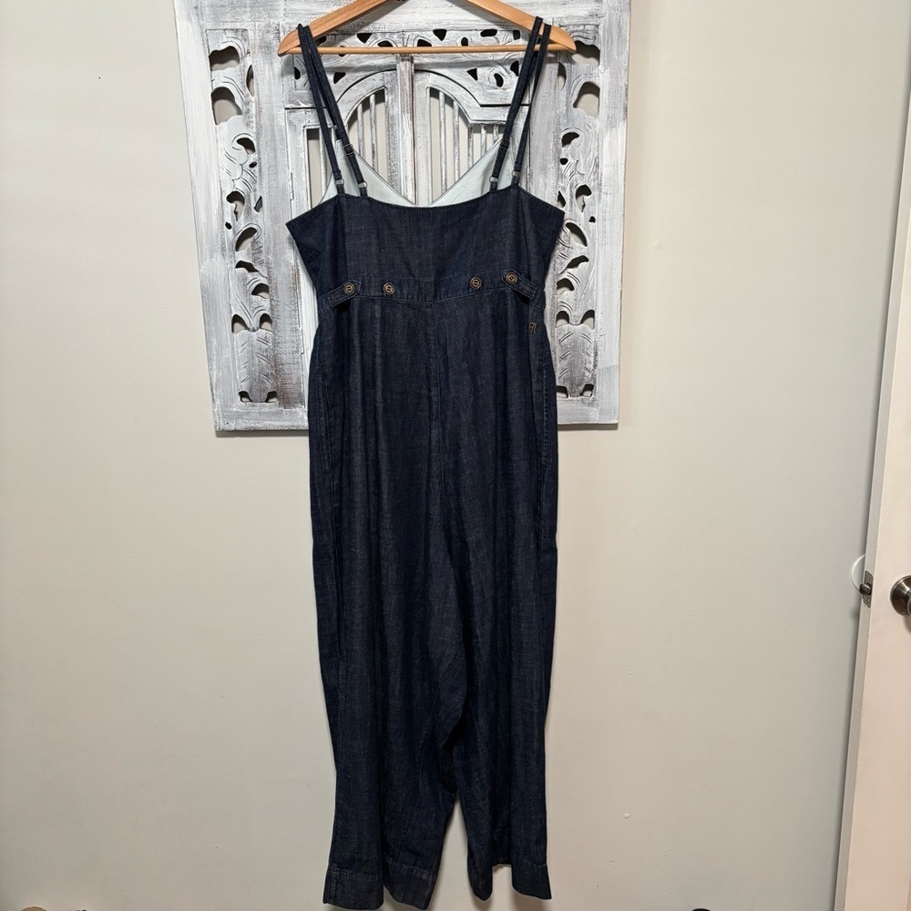 Anthropologie Charcoal Black Spaghetti-Strap Wide-Leg Jumpsuit - Picture 5 of 13
